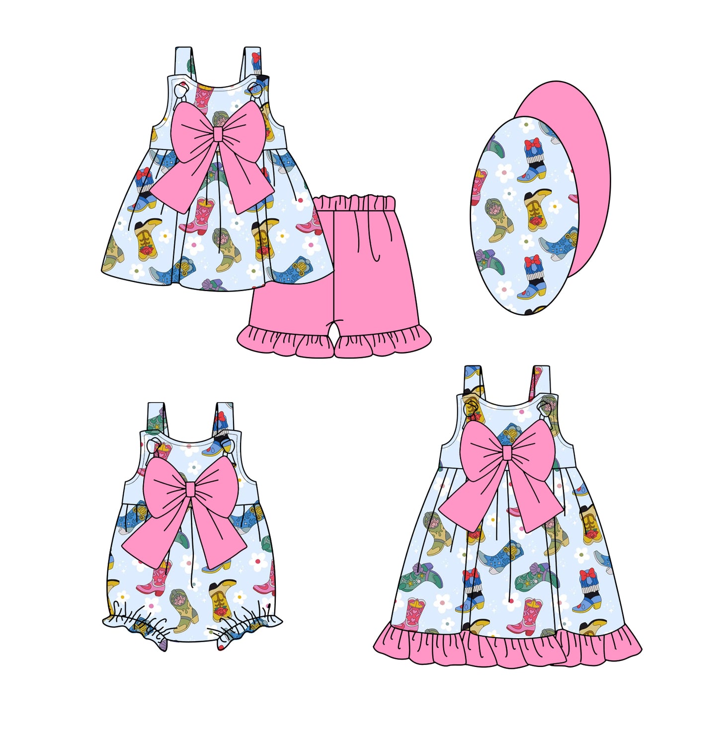 2.20 custom each style moq 5eta 4-6week Sibling Sisters boot baby girl short sleeve shorts sets and dress and rompers match family design