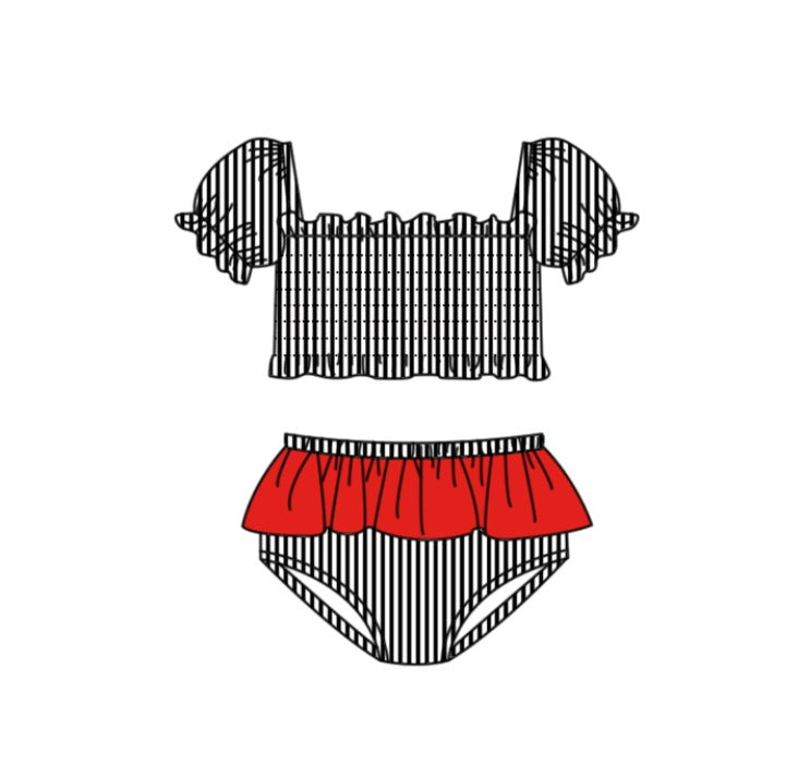 Custom moq 5 mix size milk silk summer teams baby girl boys clothes Red Two-Piece Swimsuit Set One Piece Swimsuits boy swim trunks