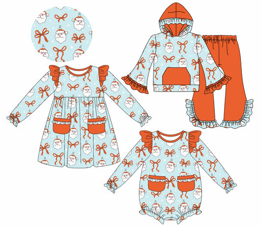 25.7.23 custom each style moq 5eta 4-6week Sibling Sisters Christmas bow baby girl long sleeve pants sets and dress and rompers match family design
