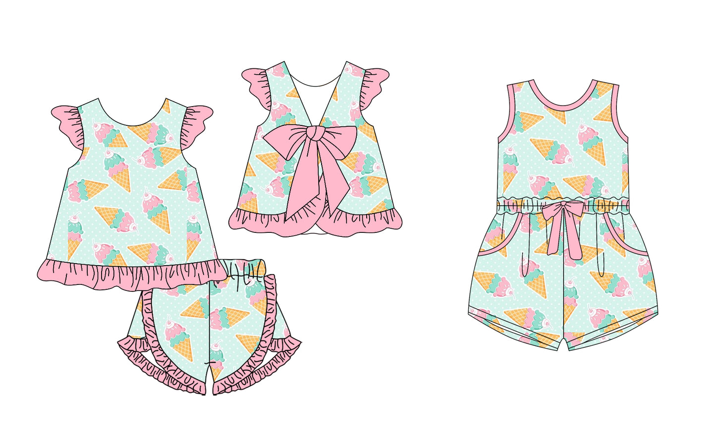 12.26 custom each style moq 5eta 4-6week Sibling Siste ice cream baby girl sets and jumpsuit match family design