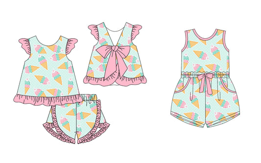 12.26 custom each style moq 5eta 4-6week Sibling Siste ice cream baby girl sets and jumpsuit match family design