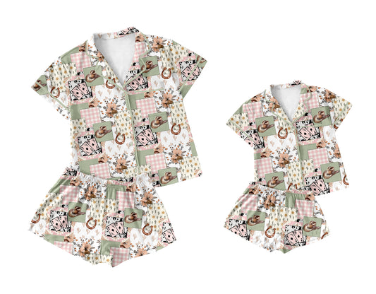 3.25 custom each style moq 5eta 4-6week Sibling Sister hat short sleeve shorts sets and adult sets match design