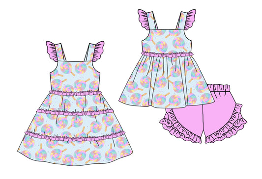 11.13 custom each style moq 5eta 4-6week Sibling Sister baby girl short sleeve shorts sets and dresses match design