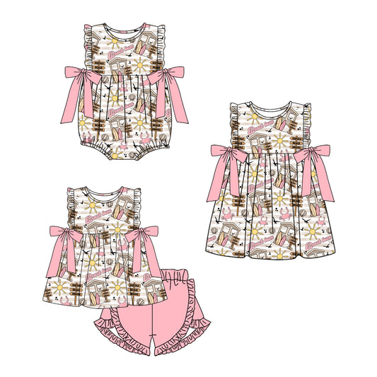 4.8 custom each style moq 5eta 4-6week Sibling Sisters Beach baby girl short sleeve shorts sets and dress and rompers match family design