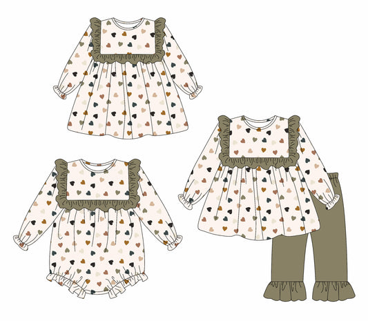 25.9.8 custom each style moq 5eta 4-6week Sibling Sisters love baby girl long sleeve pants sets and dress and rompers match family design