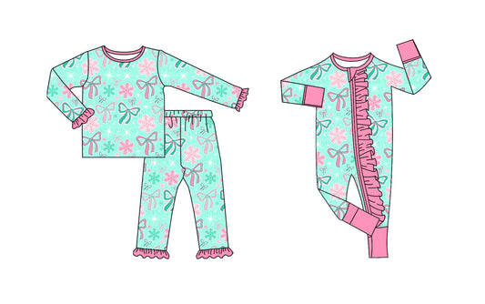 25.8.27 custom each style moq 5eta 4-6week Sibling Sisters Christmas bow pink baby girl clothes long sleeve pants sets and romper match family design