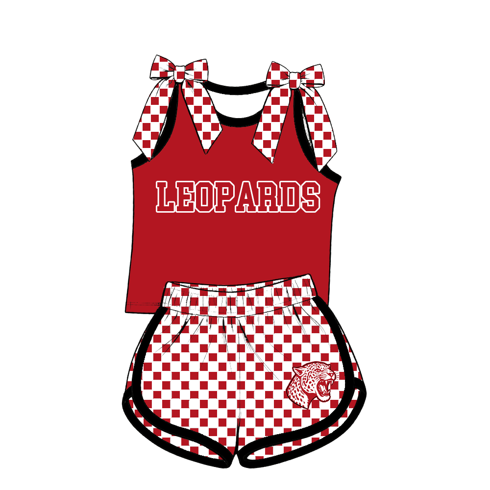 custom moq 5 mix size MSD070707 Baby Girls Checked Bow Sleeveless Tank Top Checked Elastic Waist Shorts Set