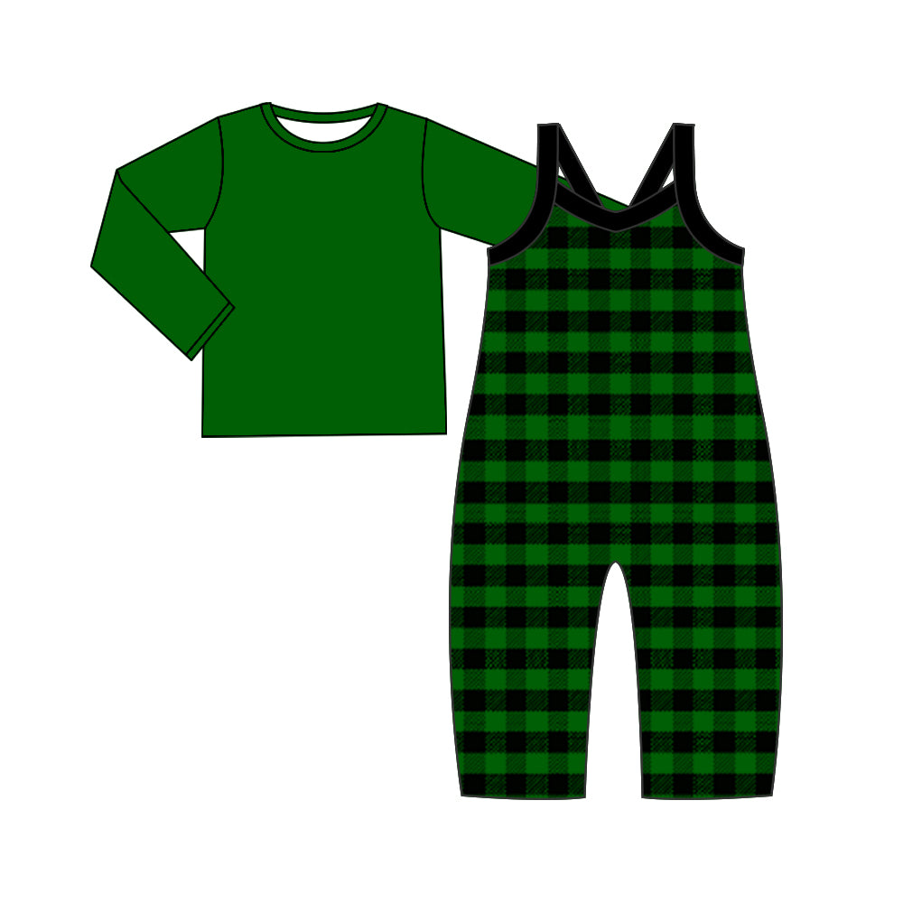 9.12 custom each style moq 5eta 4-6week baby girls clothes plaid green long sleeve suspender pants sets