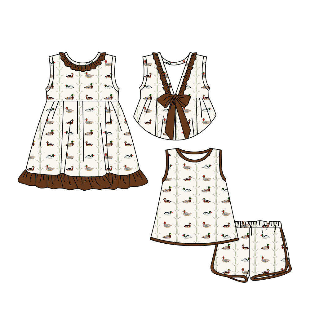 3.18 custom each style moq 5eta 4-6week Sibling Sister duck baby girl short sleeve shorts sets and dresses match design