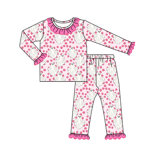 8.1 custom each style moq 5eta 4-6week Sibling Sister ghost floral pink baby girls sets and dress and rompers match family design