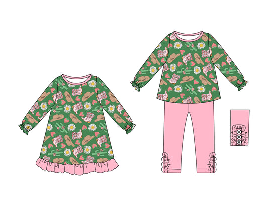25.6.10 custom each style moq 5eta 4-6week Sibling Sisters hat floral baby girl long sleeve pants sets and dress match family design