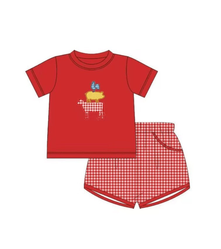 5.9custom each style moq 5eta 4-5week Sibling Sister cute farm collction prints red girls and boy outfits and baby romper match family design