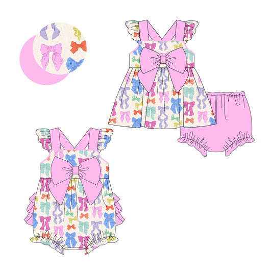 3.11 custom each style moq 5eta 4-6week Sibling Sister bow baby girl short sleeve shorts sets and romper match design