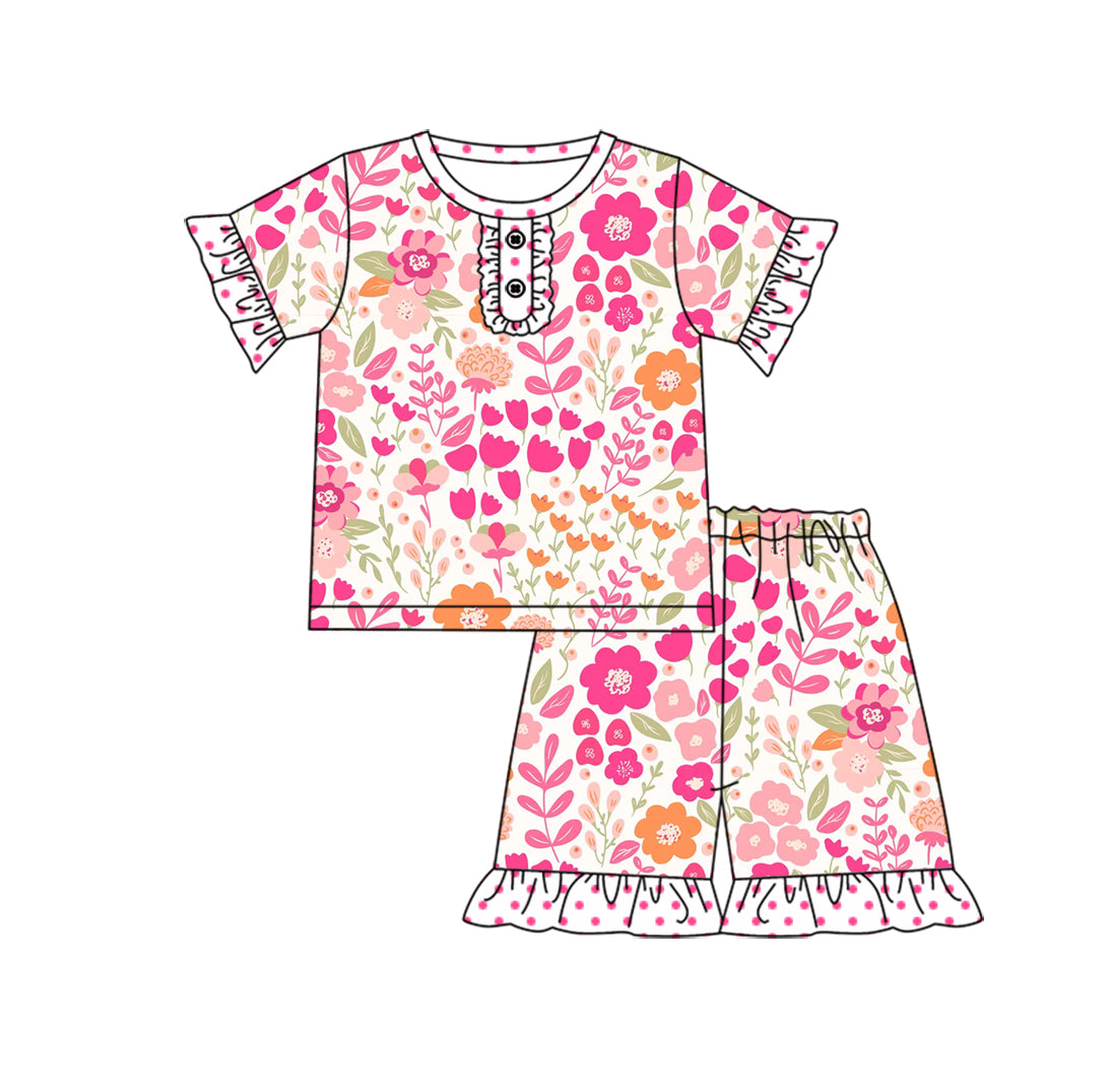 11.3 custom each style moq 5eta 4-6week Sibling Sister floral baby girl short sleeve shorts sets 1 and sets 2 match design