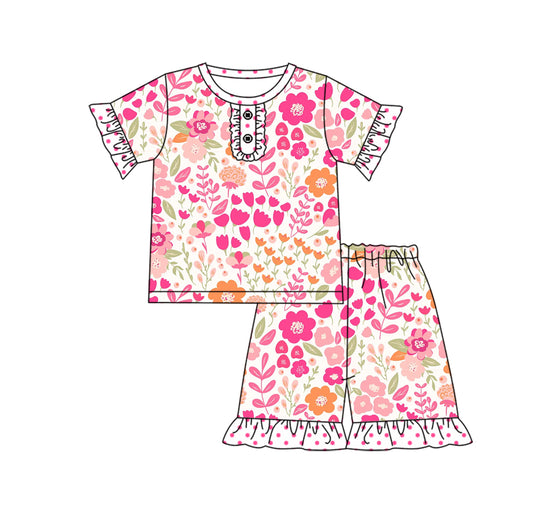 11.3 custom each style moq 5eta 4-6week Sibling Sister floral baby girl short sleeve shorts sets 1 and sets 2 match design