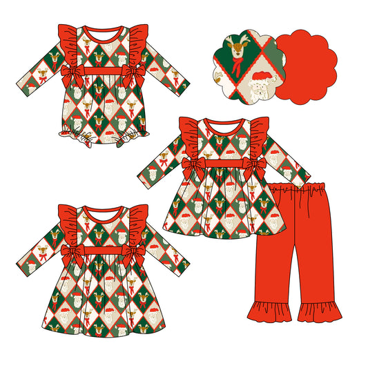25.6.17 custom each style moq 5eta 4-6week Sibling Sisters Christmas baby girl long sleeve pants sets and dress and rompers match family design