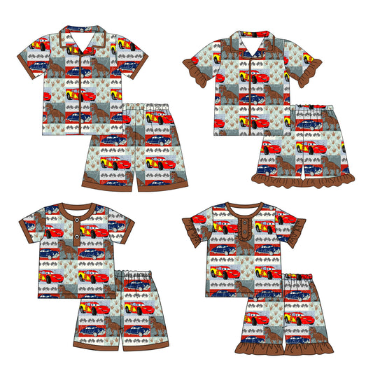 3.27 custom each style moq 5eta 4-6week Sibling Sister cars baby girls short sleeve set and set 4 match design