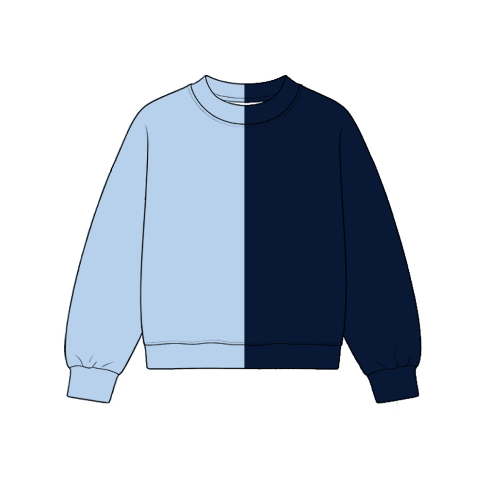 Custom moq 5 girls  Blank Cotton Light Sky Blue + Navy Blue Sweatshirt