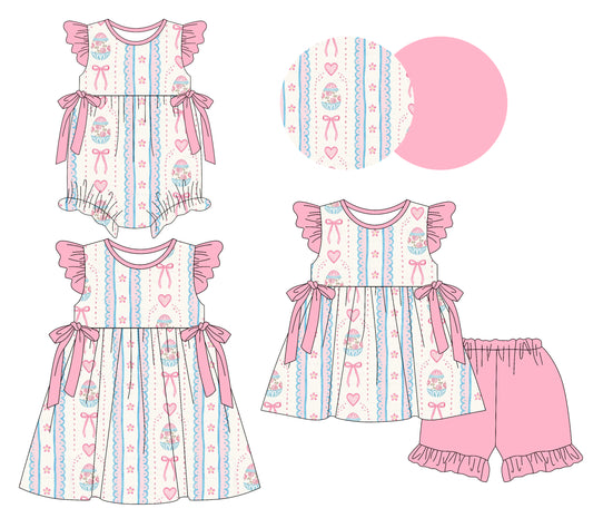 25.12.17 custom each style moq 5 eta 6-8week Sibling Sister easter bow baby short sleeve shorts sets and romper and dress match design