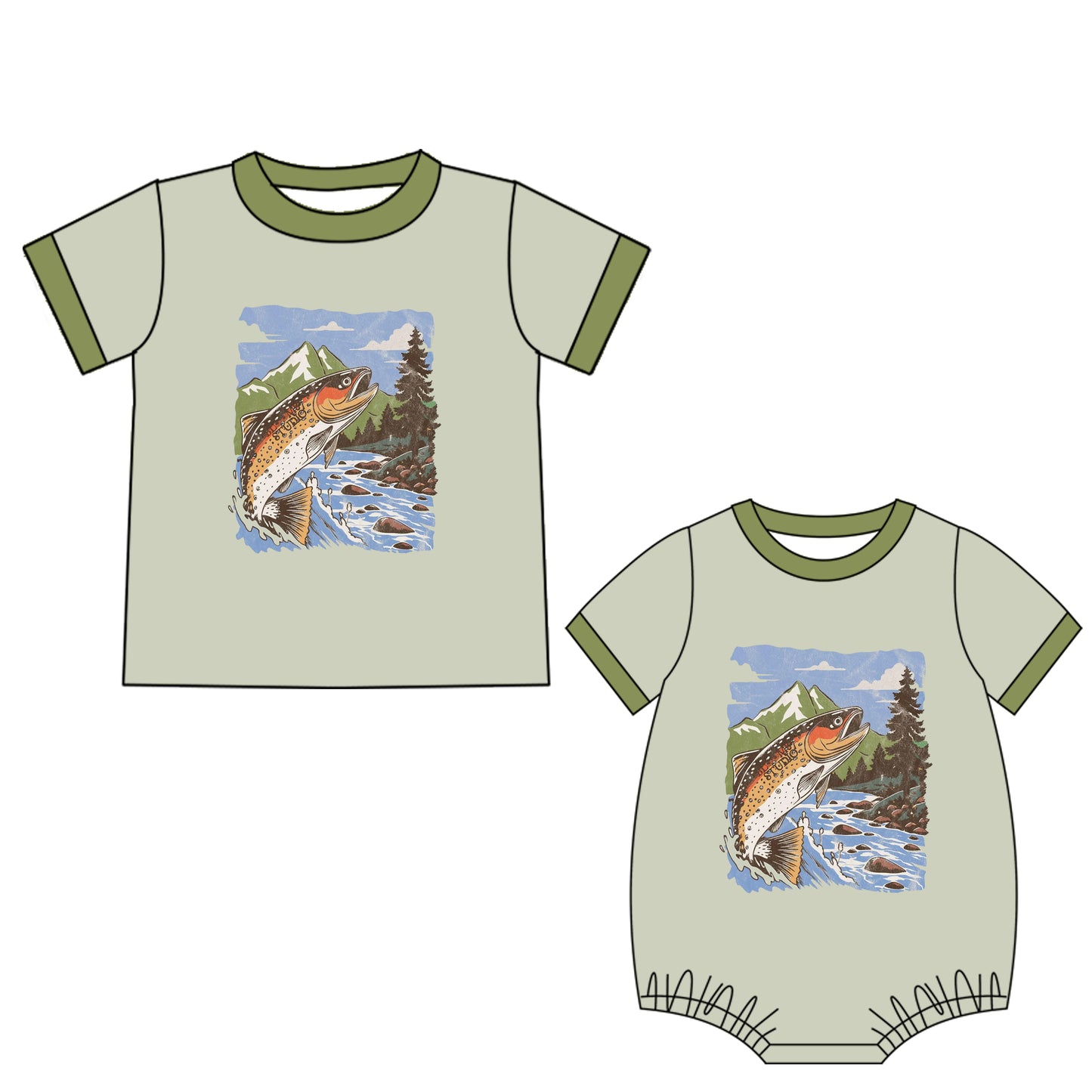 4.21 custom each style moq 5eta 4-6week Sibling Sister fish baby boy short sleeve rompers and top match family design
