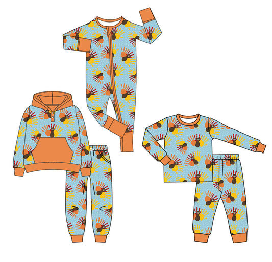 25.7.2 custom each style moq 5eta 4-6week Sibling Sisters turkey baby boy long sleeve pants sets 1 and sets 2 and rompers match family design