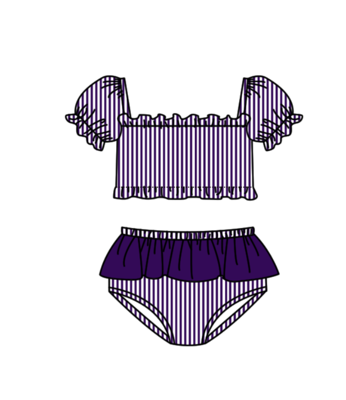 Custom moq 5 mix size milk silk summer teams baby girl boys clothes Purple Two-Piece Swimsuit Set One Piece Swimsuits boy swim trunks