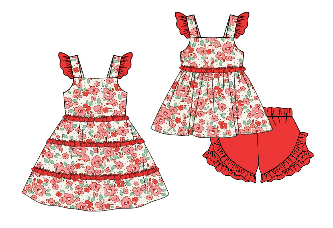 11.13 custom each style moq 5eta 4-6week Sibling Sister floral baby girl short sleeve shorts sets and dresses match design