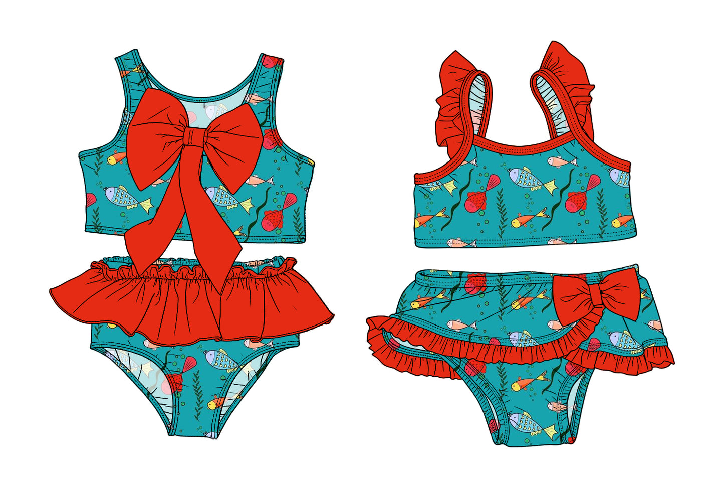 3.14 Custom moq 5 mix size Sibling Baby Girls Red Sleeveless Top With Bow Bummies Two-Piece Set Infant Swimwear