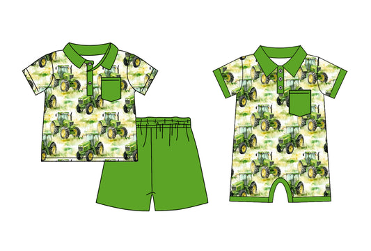 11.23 custom each style moq 5eta 4-6week Sibling Sister tractor baby boy short sleeve shorts sets and rompers match design