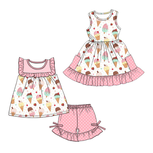 Custom moq 5 mix size Sibling Baby Girl's pink Short-Sleeved Top And Shorts Set Cute Dress for Summer
