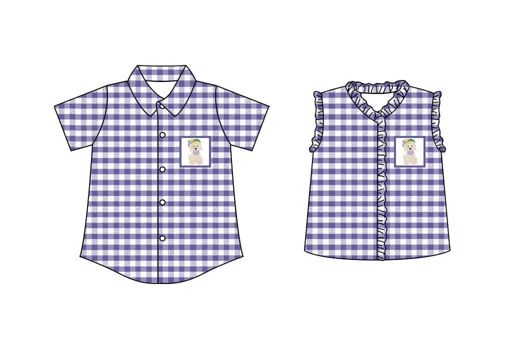 25.10.23 custom each style moq 5 eta 6-8 week Sibling Sister mardi gras puppy baby girl boy short sleeve top 2 match family design