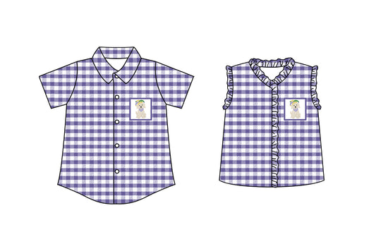 25.10.23 custom each style moq 5 eta 6-8 week Sibling Sister mardi gras puppy baby girl boy short sleeve top 2 match family design