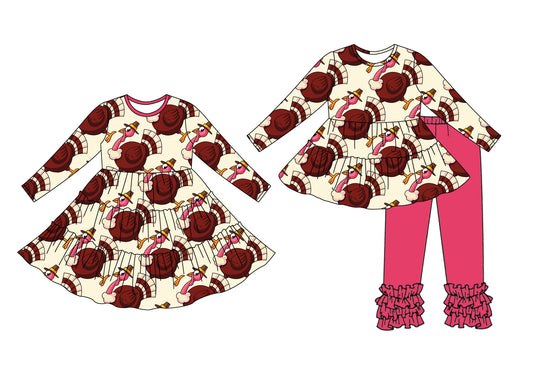 25.7.1 custom each style moq 5eta 4-6week Sibling Sisters turkey baby girl long sleeve pants sets and dress match family design