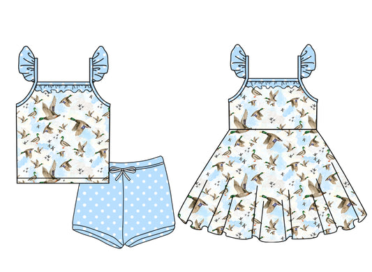 3.20 custom each style moq 5eta 4-6week Sibling Sister duck baby girl short sleeve shorts sets and dresses match design