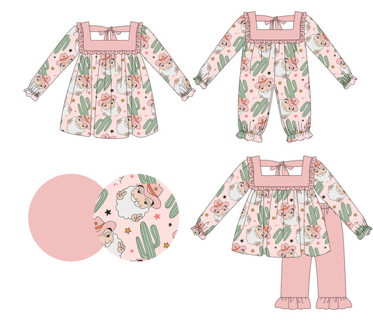 25.5.14 custom each style moq 5eta 4-6week Sibling Sisters Christmas catcus baby girl long sleeve pants sets and dress and rompers match family design