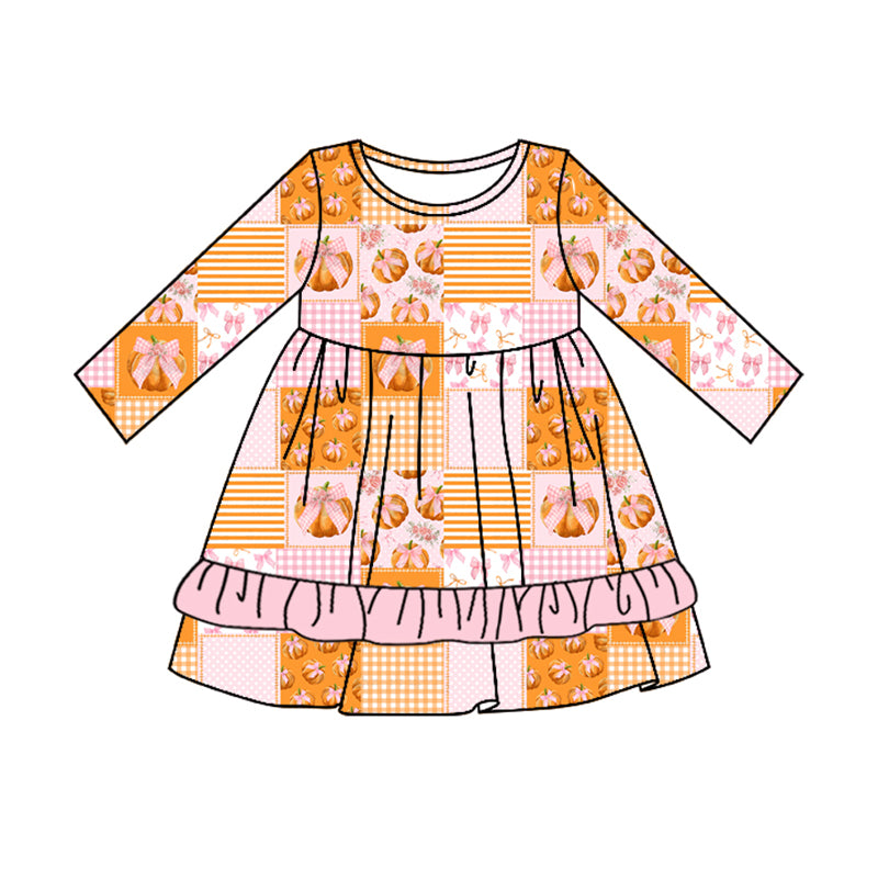 8.3 custom each style moq 5eta 4-6week Sibling Sister pumpkin pink and orange baby girls sets and dress and rompers match family design