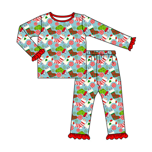 6.29 custom each style moq 5eta 4-6week Sibling Sister Christmas socks baby girls sets and rompers match family design