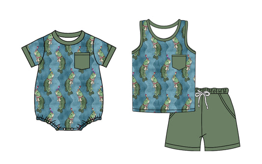 3.21 custom each style moq 5eta 4-6week Sibling Sister fishing baby boy short sleeve shorts sets and romper match design