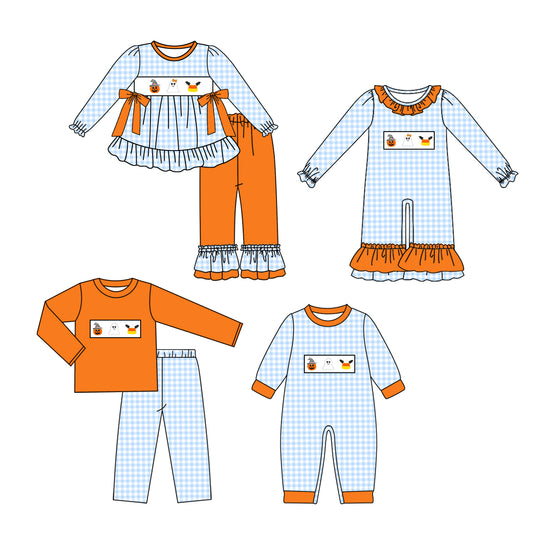25.7.17 custom each style moq 5eta 4-6week Sibling Sisters halloween baby girl long sleeve pants sets 1 and sets 2 and romper 1 and romper 2 match family design