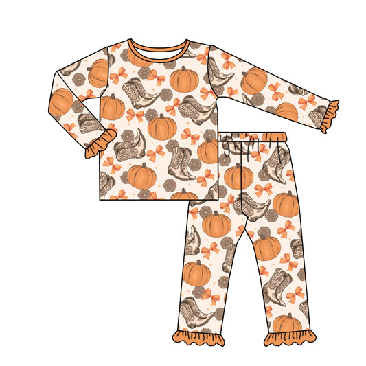 6.12 custom each style moq 5eta 4-6week Sibling Sister pumpkin orange baby girls sets and dress and baby romper match family design
