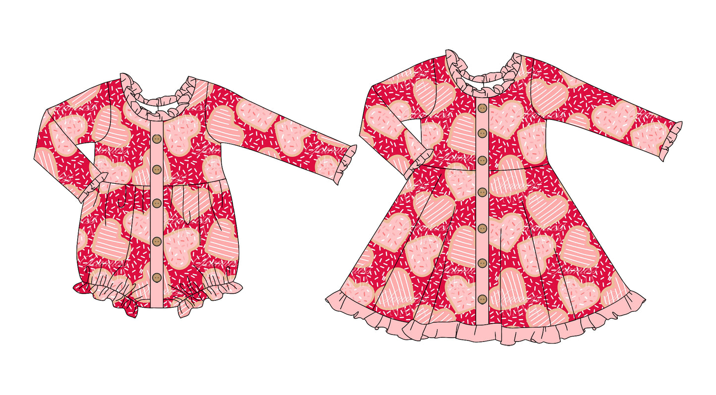 25.9.11 custom each style moq 5eta 4-6week Sibling Sisters love baby girl long sleeve dress and rompers match family design