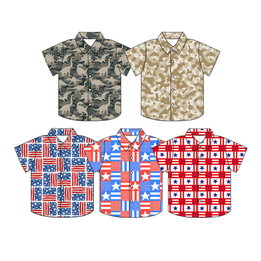 3.6 Custom moq 5 mix size Sibling Baby Boys Short-Sleeved Button-Up Shirt Infant Boys' Summer Outfit