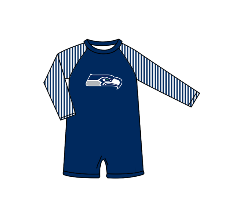 Custom moq 5 mix size milk silk summer teams baby girl boys clothes Navy Blue Two-Piece Swimsuit Set One Piece Swimsuits boy swim trunks
