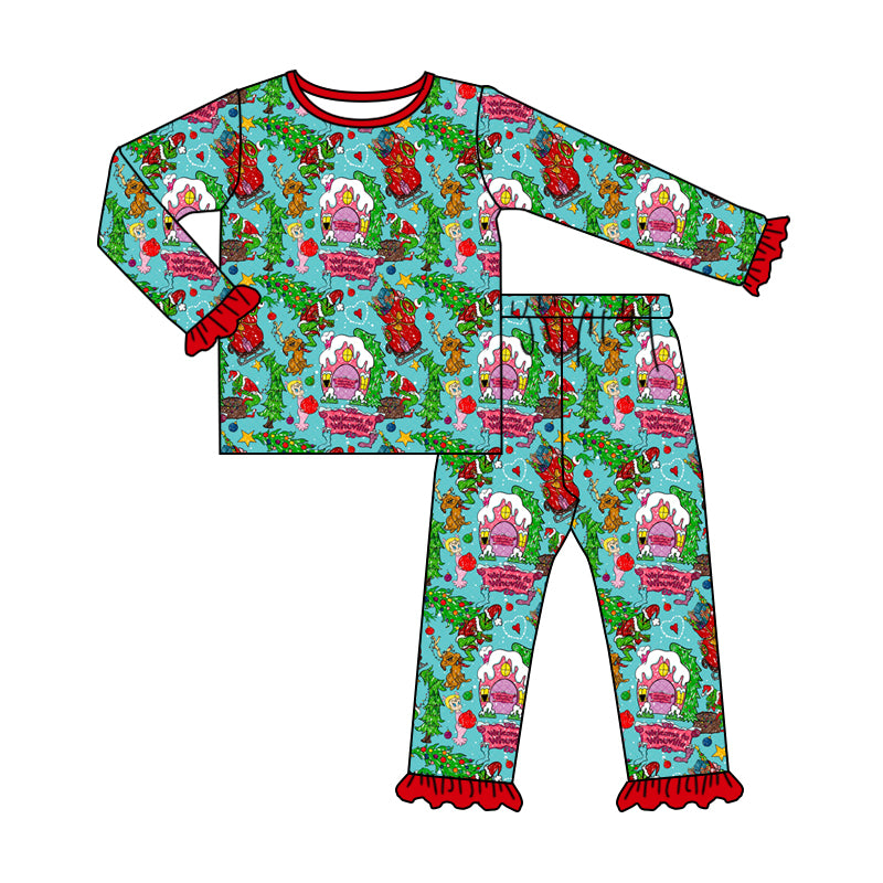 6.27 custom each style moq 5eta 4-6 week Sibling Sister Christmas green baby girls outfits and romper match family design