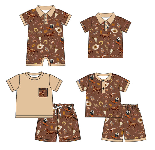 4.9 custom each style moq 5eta 4-6week Sibling Sister boots hat horse baby boy sets 1 and sets 2 and boy rompers and top match family design