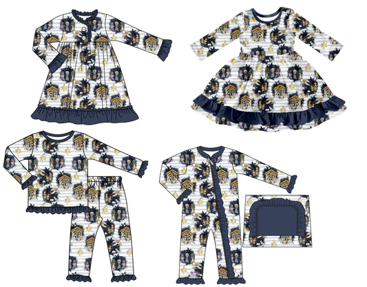 25.7.9 custom each style moq 5 eta 4-6week Sibling Sisters baby girl long sleeve pants sets and romper and dress 1 and dress 2 match family design