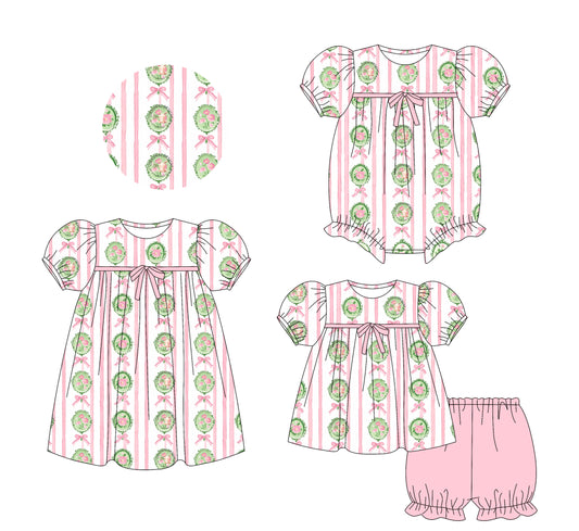 25.5.23 custom each style moq 5eta 4-6week Sibling Sisters floral bow pink baby girl short sleeve shorts sets and dress and rompers match family design