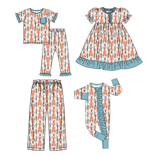 25.10.10 custom each style moq 5 eta 6-8week Sibling Sister lobster bow baby short sleeve pants sets and romper and dress and adult pants match design