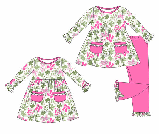 25.5.28 custom each style moq 5eta 4-6week Sibling Sisters bow floral baby girl long sleeve pants sets and dress match family design