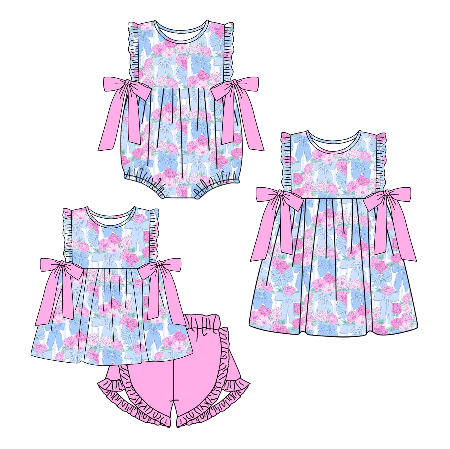 11.16 custom each style moq 5eta 4-6week Sibling Sister floral baby girl short sleeve shorts sets and dress and rompers match family design